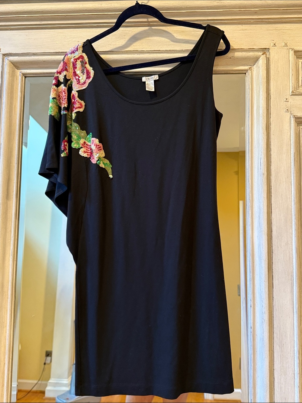 Cache Dress One Shoulder Sequin Embellished Slinky Knit Sz MD